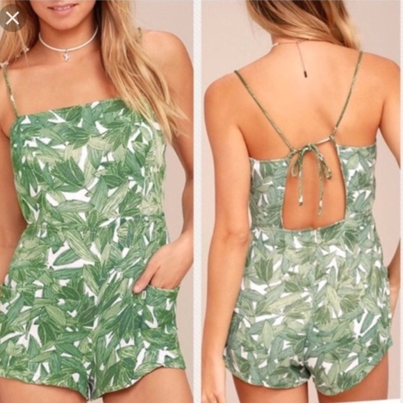 Obey Tropique Tie Back Green Leaf Print Satin Romper sz 26 XXS - Picture 7 of 15